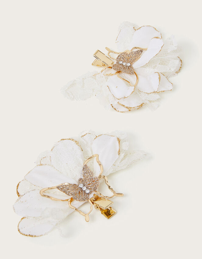 2-Pack Lace Flower Butterfly Hair Clips, , large