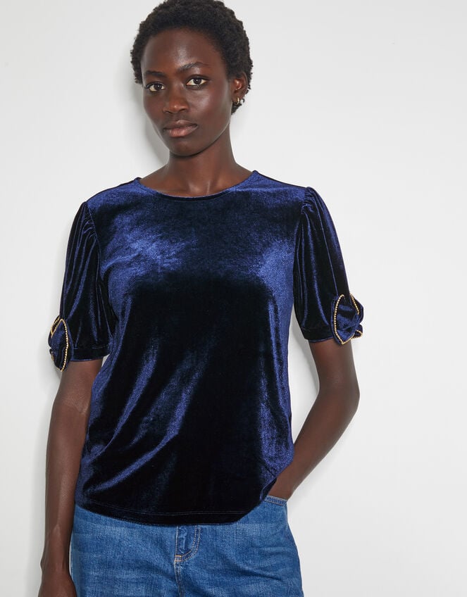 Vita Bow Sleeve Velvet T-Shirt, Blue (MIDNIGHT), large