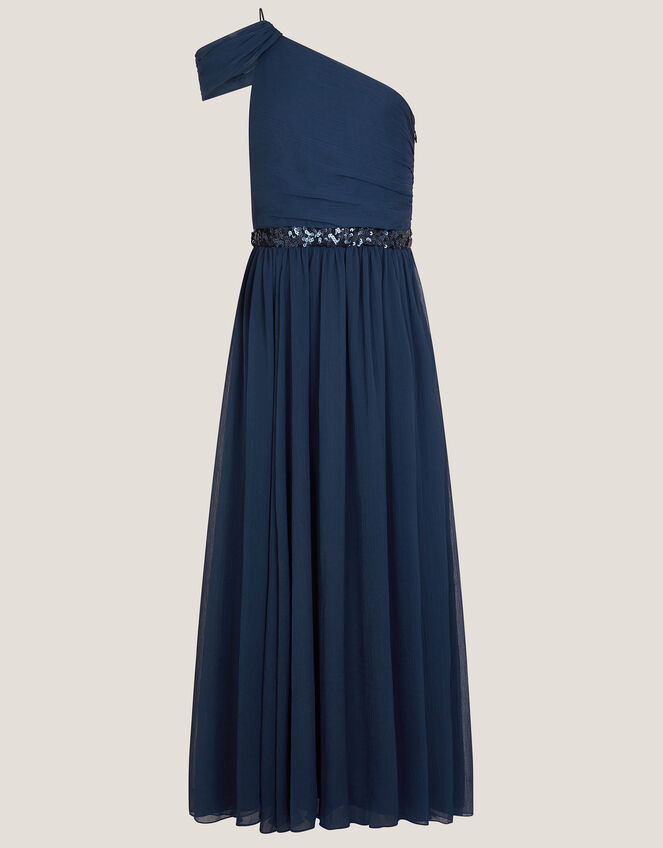 Sequin One Shoulder Prom Dress, Blue (NAVY), large