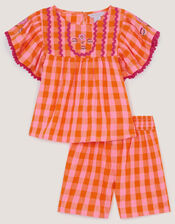 Gingham Print Top & Shorts Set, Orange (ORANGE), large