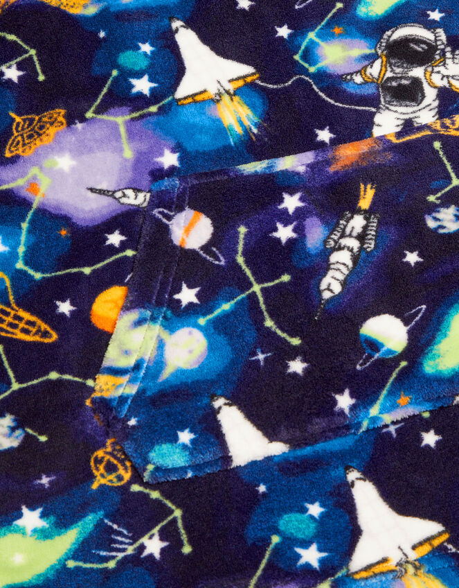 Fleece Space Print Blanket Hoodie, Blue (BLUE), large