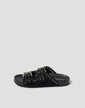 Elena Stud Buckle Sandals, Black (BLACK), large