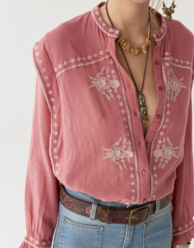 Maison Hotel Phillipa Embroidered Blouse, Orange (CORAL), large