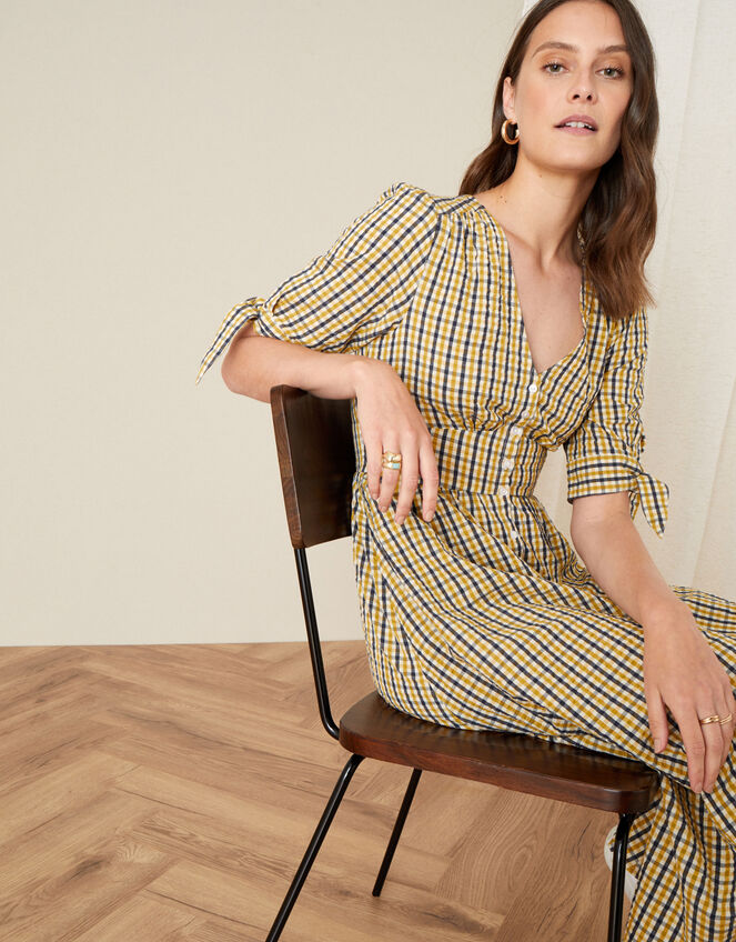 Amina Gingham Dress, Yellow (YELLOW), large