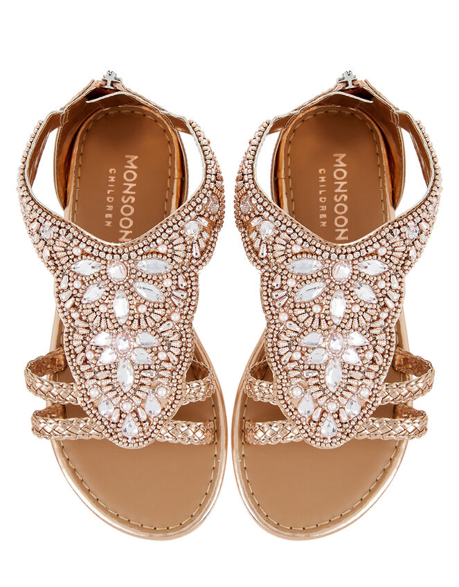 Valencia Bead and Gem Sandals, Gold (ROSE GOLD), large