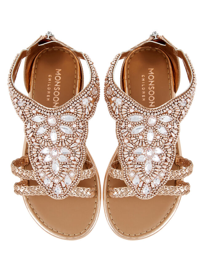 Valencia Bead and Gem Sandals, Gold (ROSE GOLD), large