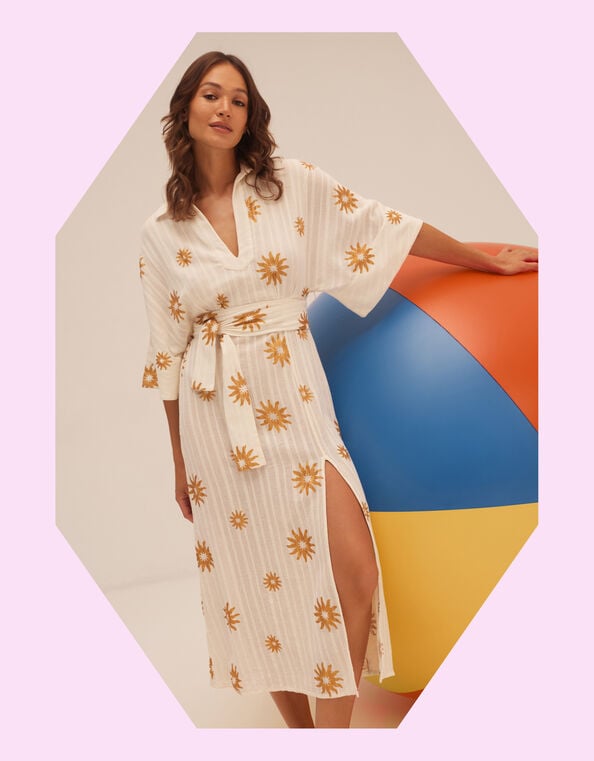 Sundress Soidee Sun Print Midi Dress, White (WHITE), large