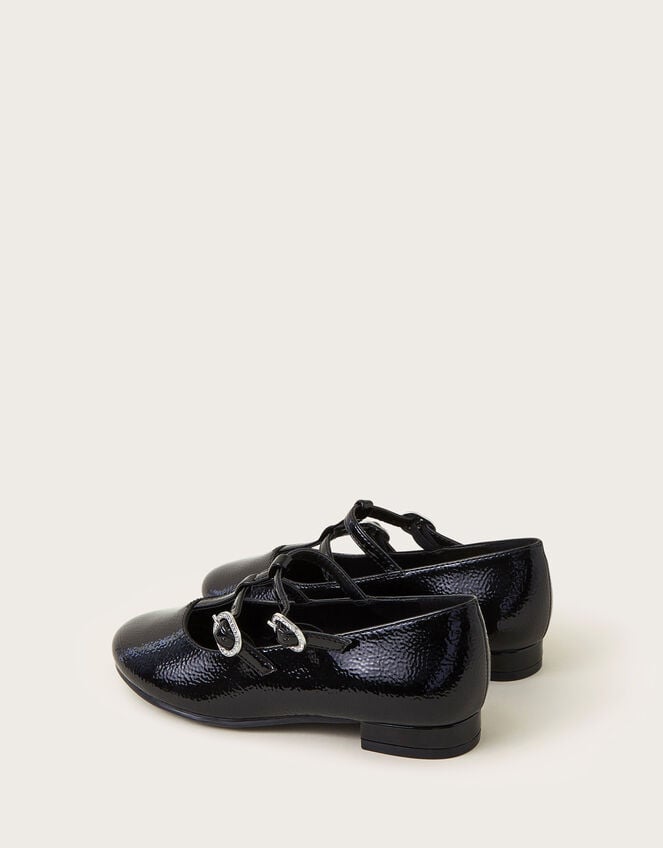 Patent Two-Strap Ballerina Flats, Black (BLACK), large