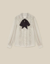 Erica Polka Dot Ruffle Blouse, White (WHITE), large