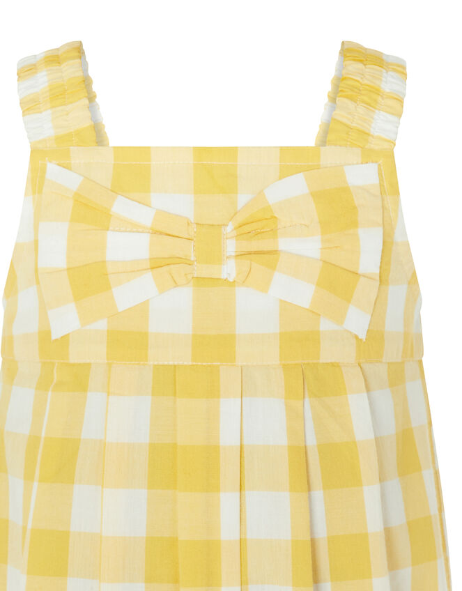 Baby Bow Check Jumpsuit in Pure Cotton, Yellow (YELLOW), large