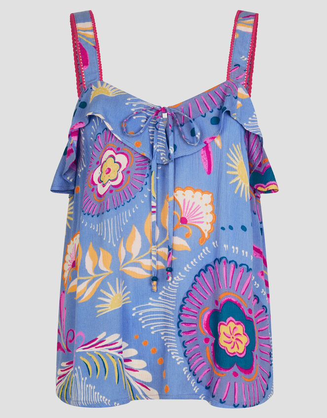 Monika Frill Floral Print Cami Top, Blue (BLUE), large