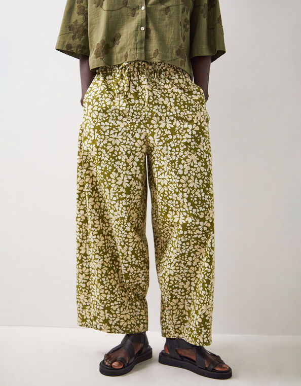 East Karlie Floral Print Wide Leg Trousers, Green (GREEN), large