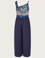 Ombre Sequin One-Shoulder Jumpsuit, Blue (NAVY), large