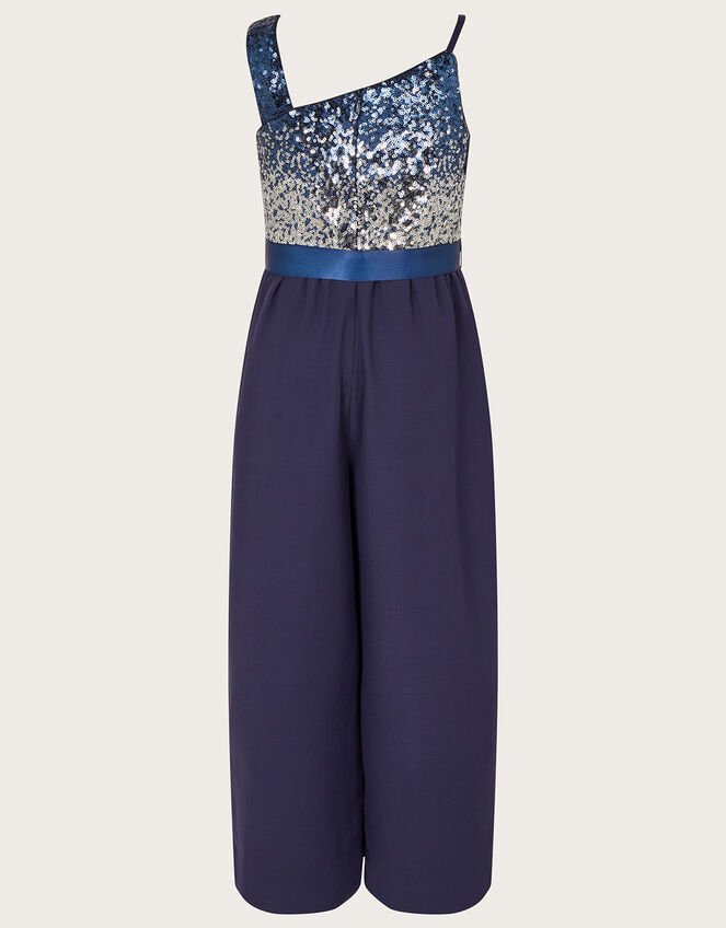 Ombre Sequin One-Shoulder Jumpsuit, Blue (NAVY), large