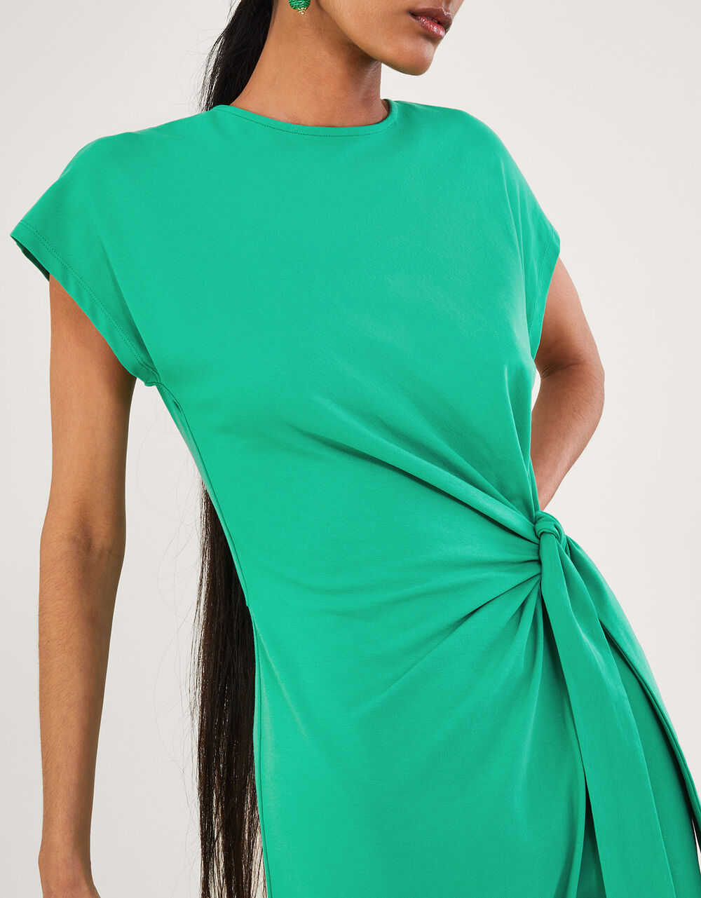Short Sleeve Side Knot Midi Jersey Dress with Sustainable Cotton Green