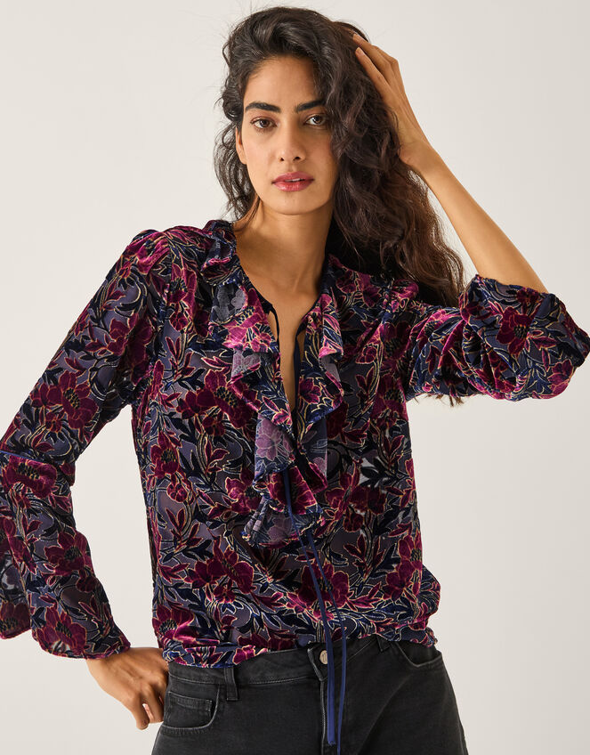 Milena Devoré Ruffle Blouse, Purple (PURPLE), large