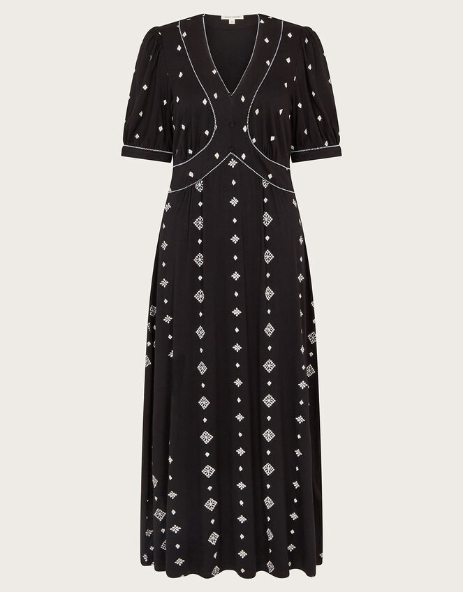 Ethel Embroidered Jersey Dress, Black (BLACK), large