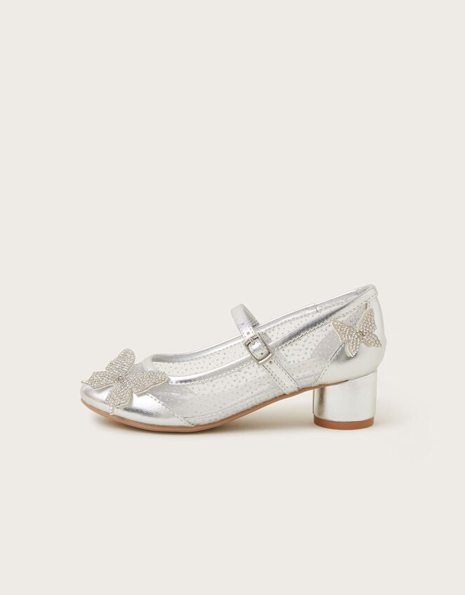 Diamante Butterfly Metallic Mary Jane Heels, Silver (SILVER), large