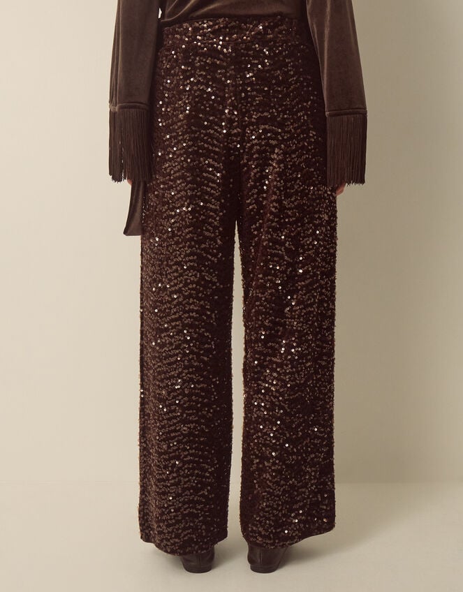 Samie Sequin Velvet Wide Leg Trousers, Brown (CHOCOLATE), large