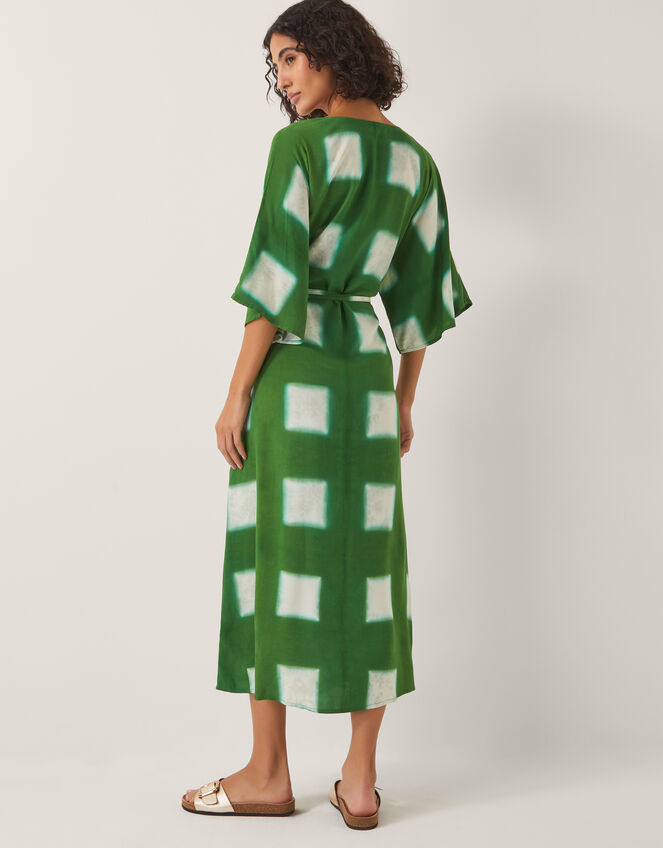 Halia Geometric Tie Dye Kaftan Dress, Green (GREEN), large