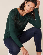 Hotfix Gem Knit Jumper with Sustainable Viscose, Green (DARK GREEN), large