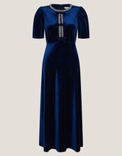 Celeste Embellished Bow Velvet Midi Dress, Blue (NAVY), large