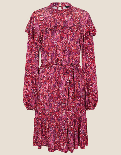 Paisley Print Frill Jersey Dress , Pink (PINK), large