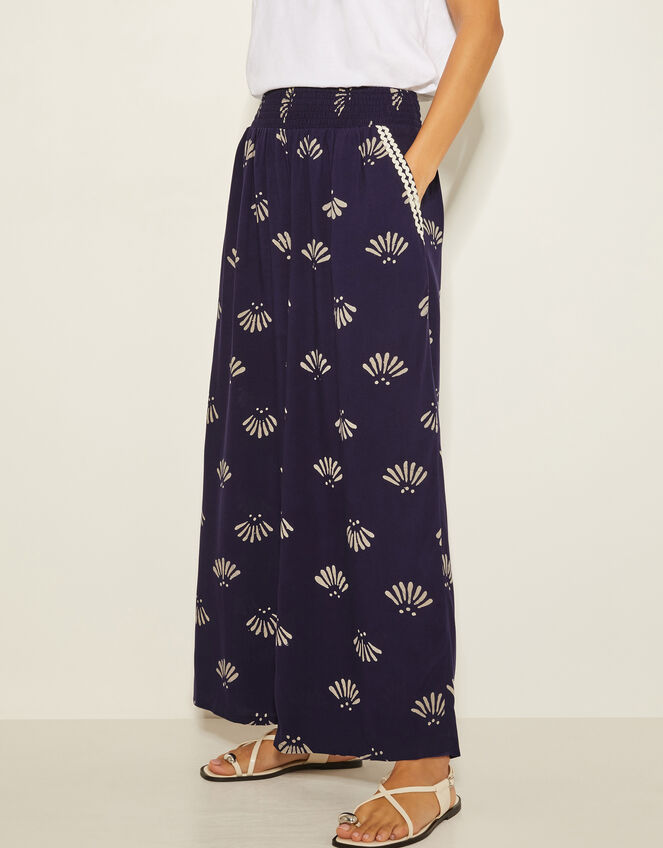 Briana Print Wide Leg Trousers, Blue (NAVY), large