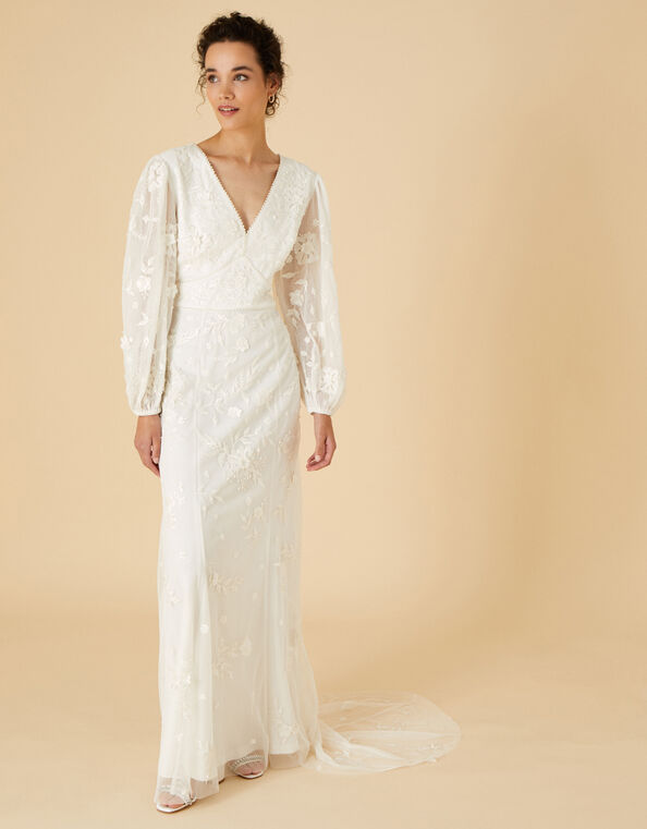 Jennifer Long Sleeve Bridal Maxi Dress, Ivory (IVORY), large