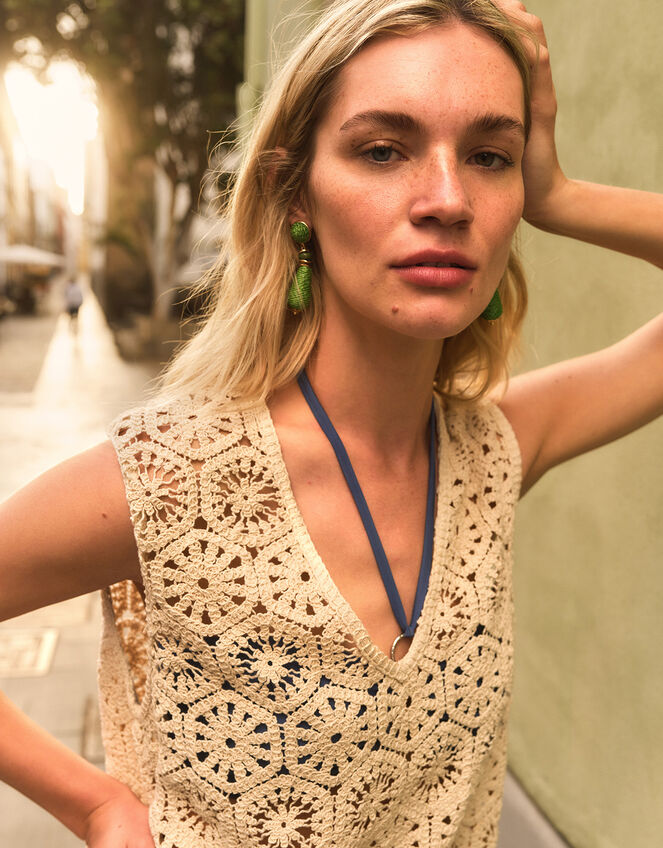 Crochet Tunic Dress, Natural (NATURAL), large