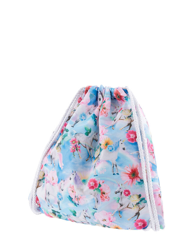 Unicorn Floral Flip Flop and Bag Set, Blue (BLUE), large