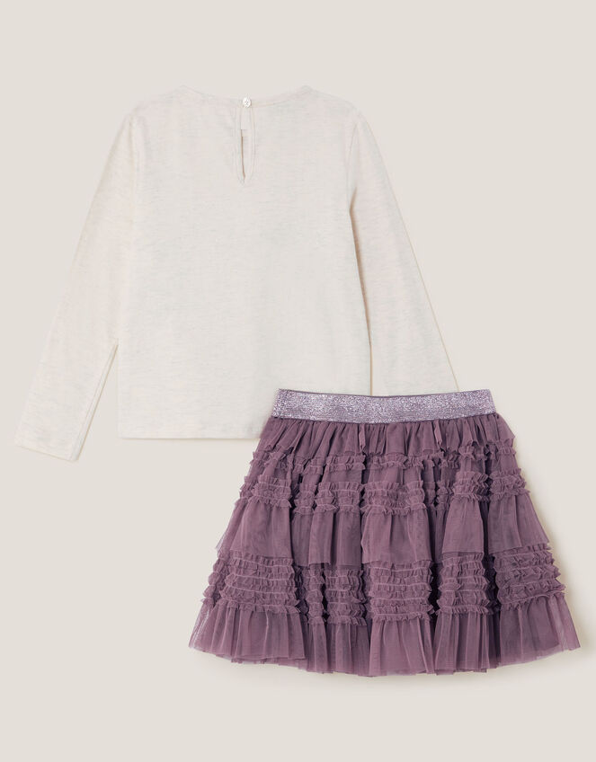 Floral Embroidered Top & Ruffle Skirt Set, Ivory (IVORY), large