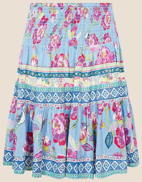 Kitty Floral Shirred Skirt, Blue (BLUE), large