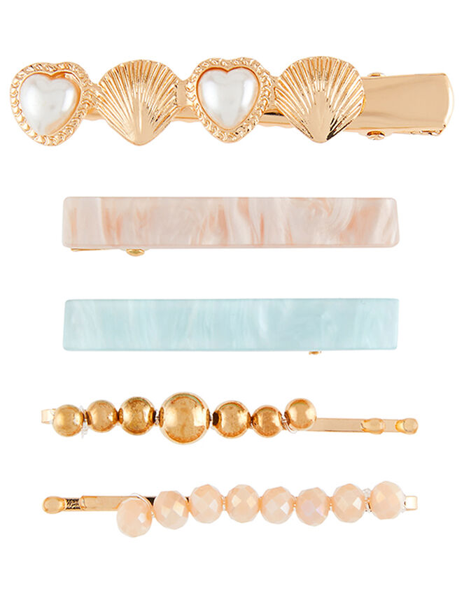 Pearly Resin and Bead Hair Clip Set, , large