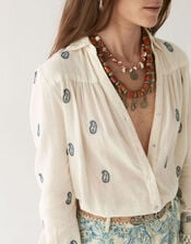 Maison Hotel Dylan Paisley Embroidered Shirt, Ivory (IVORY), large