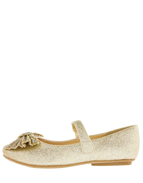 Glitter Bow Ballerina Flats Gold | Girls' Flat Shoes | Monsoon UK.