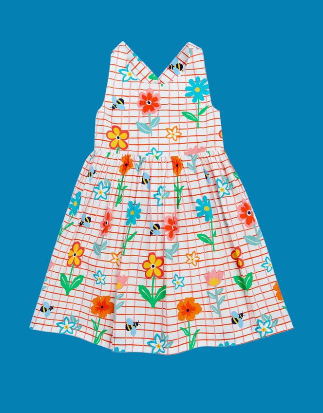 Frugi Delphi Flower Print Dress, White (WHITE), large