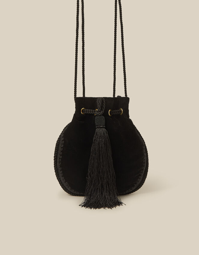 Hope Tassel Velvet Pouch Bag, , large