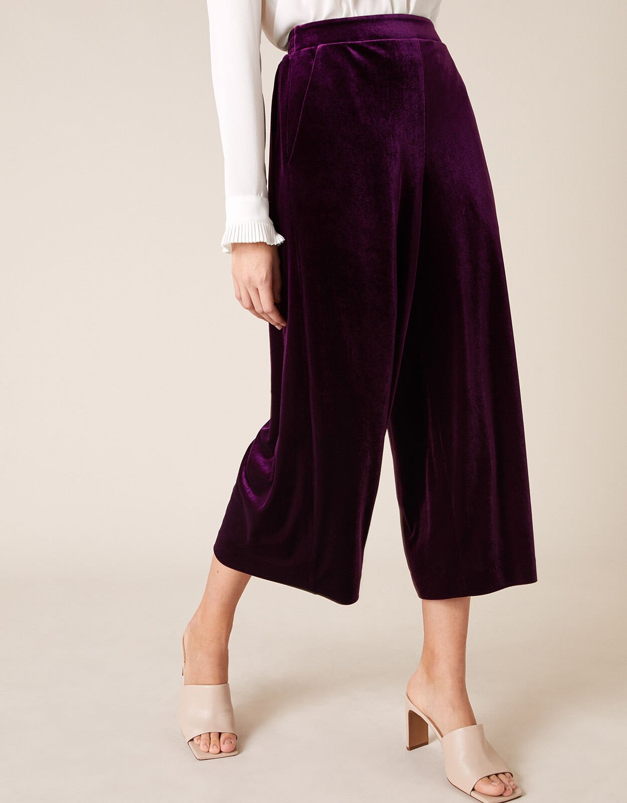 Velvet Cropped Trousers Purple