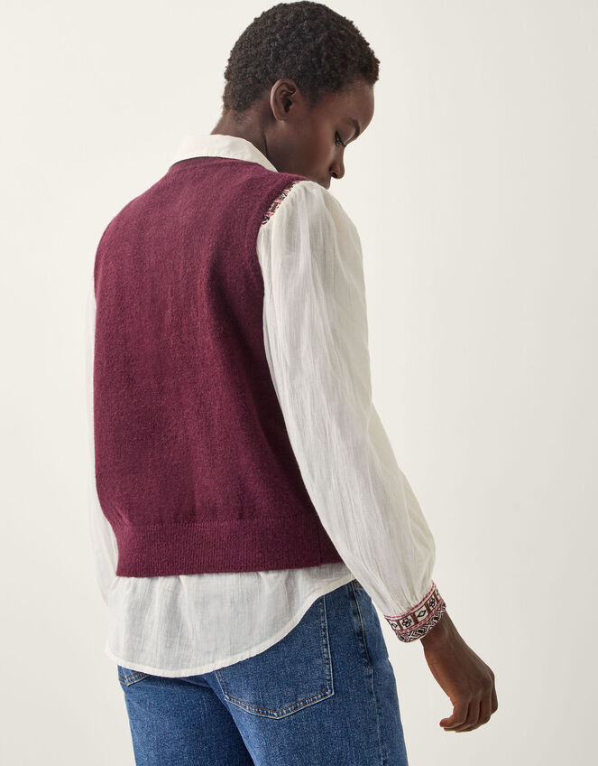 Brooke Button Knitted Vest, Red (BURGUNDY), large