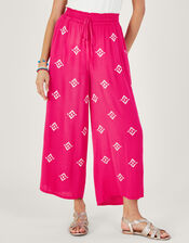 Embroidered Motif Wide Trousers in LENZING™ ECOVERO™, Pink (PINK), large