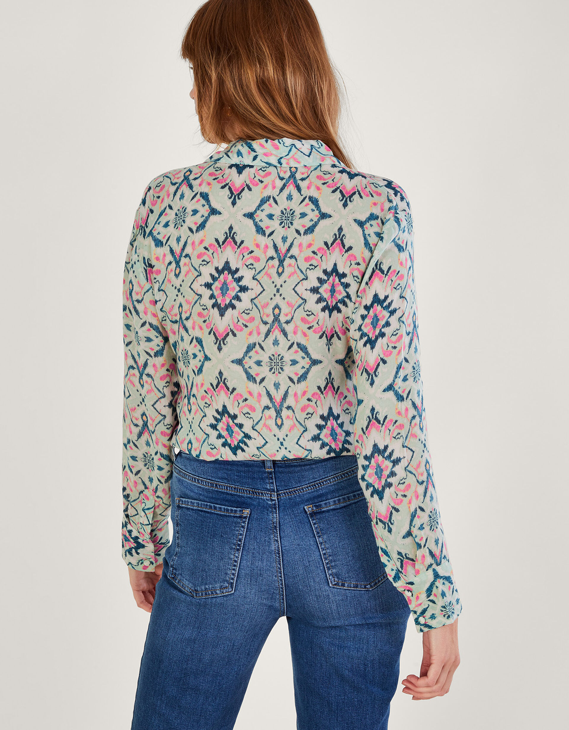 Green + Orange Ikat Mix Balloon Sleeve Blouse