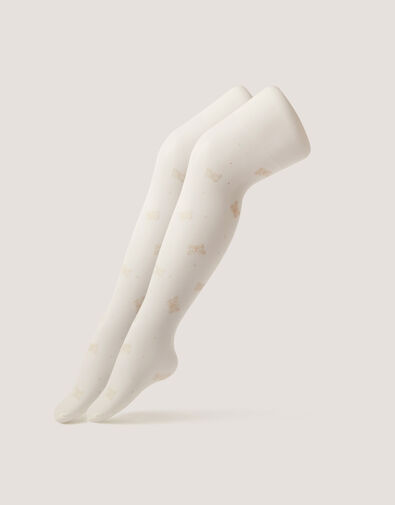 2-Pack 20 Denier Polka Dot Butterfly Tights, White (WHITE), large
