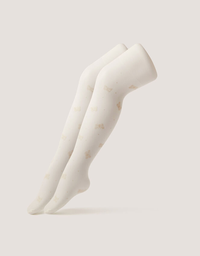 2-Pack 20 Denier Polka Dot Butterfly Tights, White (WHITE), large