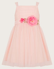 Baby Fleur Flower Belt Tulle Dress, Pink (PINK), large
