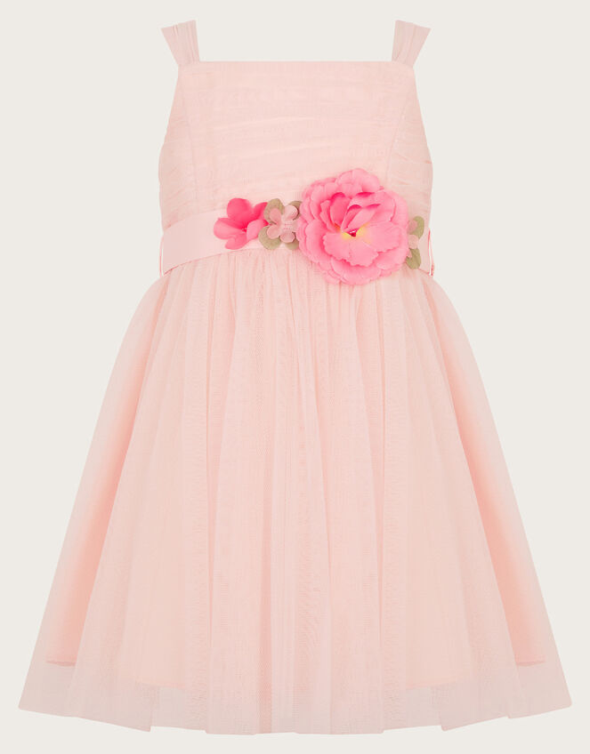 Baby Fleur Flower Belt Tulle Dress, Pink (PINK), large