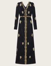 Vanessa Velvet Embellished Dress, Black (BLACK), large