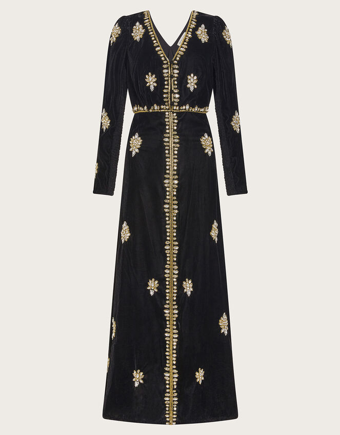 Vanessa Velvet Embellished Dress, Black (BLACK), large