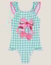 Sequin Cherry Gingham Swimsuit, Green (GREEN), large