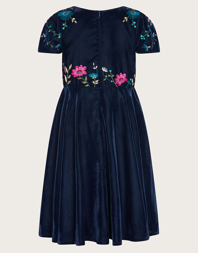 Vera Embroidered Velvet Dress Blue